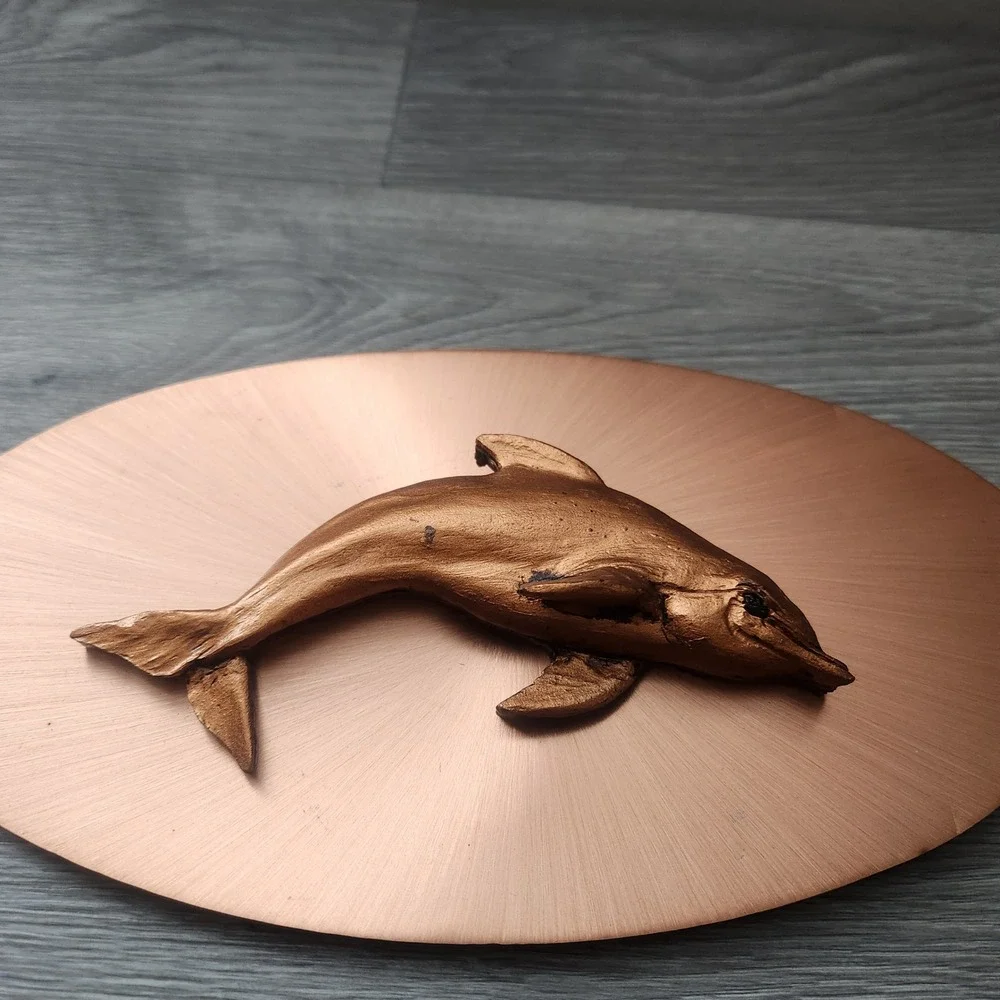 Vintage Dolphin Wall Plaque 3D Sculpted Metal Art Copper Bronze Nautical‎ Decor